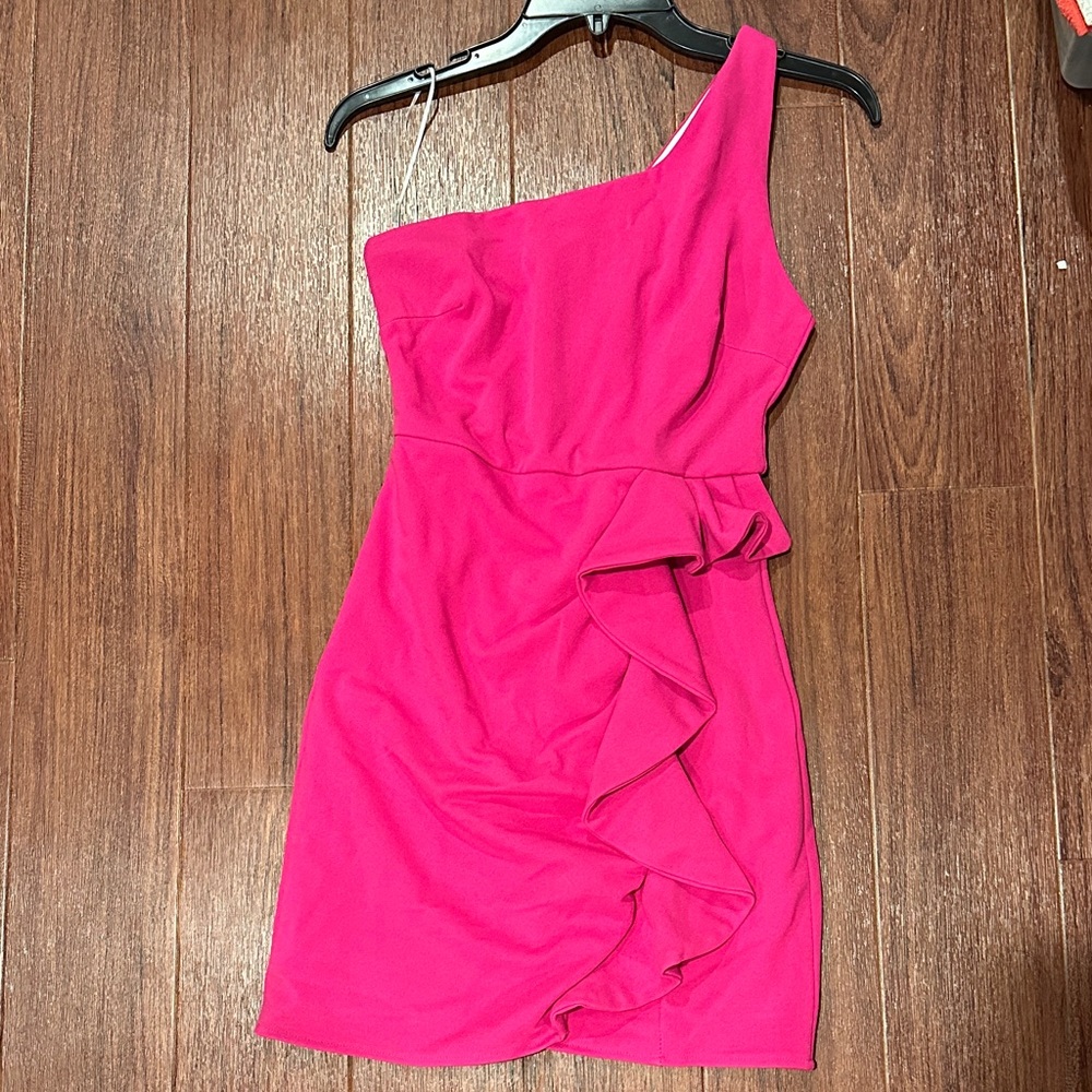 Hello Molly One-Shoulder Fuchsia Dress